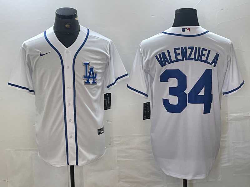 Mens Los Angeles Dodgers #34 Toro Valenzuela White Cool Base Stitched Baseball Jersey